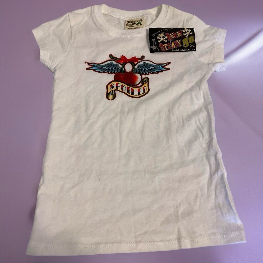 VTG 90s ReadySteadyGo 3T Toddler Girl ShortSleeve White TShirt Spoiled Graphic
